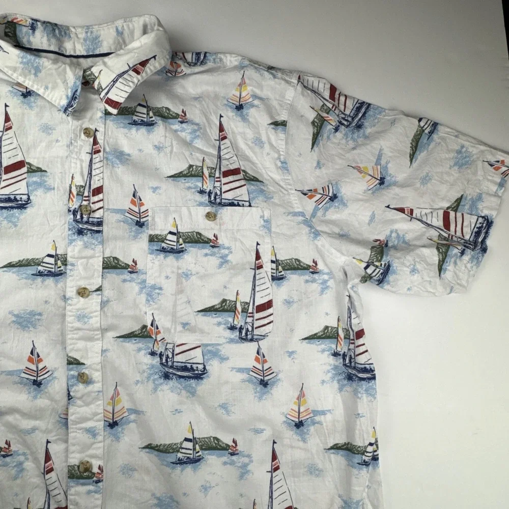 Croft‎ & Barrow Mens Shirt XXL Tall Cotton Sailboat Nautical Coastal Button Down